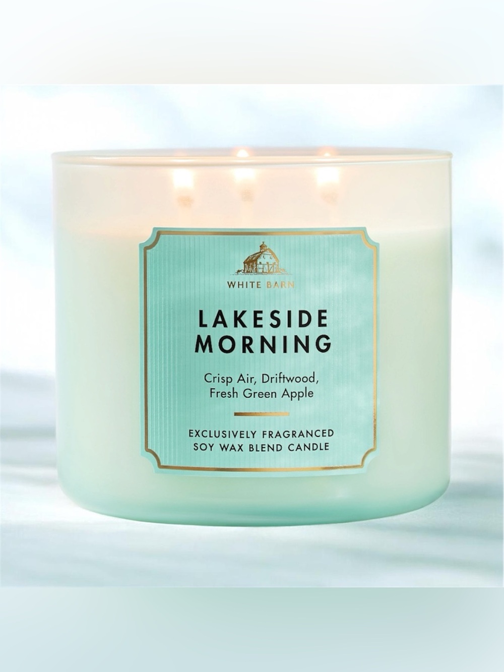 Bath & Body Works Lakeside Morning 3 Wick Candle 14.5oz White Barn Soy Blend NWT